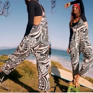 Free People Monochrome Graphic Wide-Leg Jumpsuit